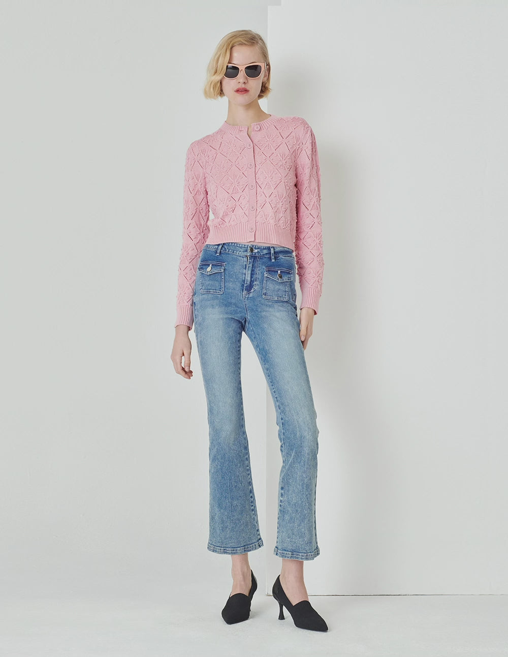 MARYLING Cherry Blossom Round Neck Knitted Cardigan