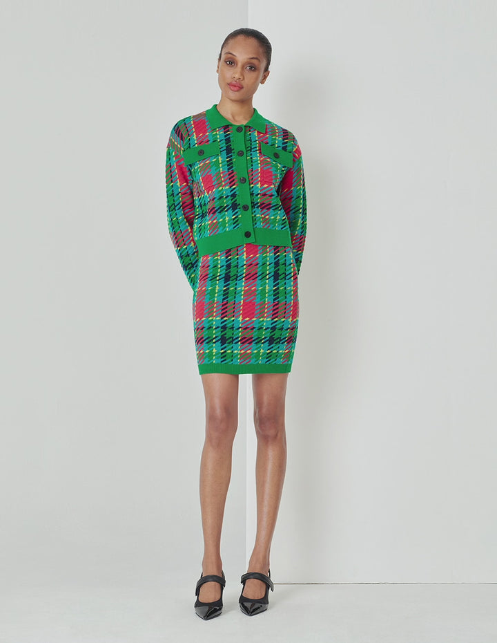 MARYLING Colourful  Plaid Knitted Skirt