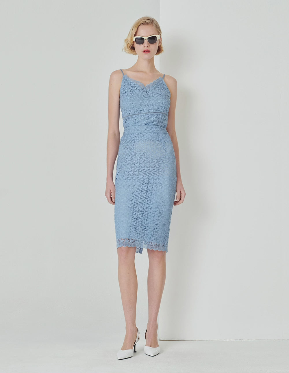 MARYLING Water Wave Blue Straight Body Package Hip Lace Skirt