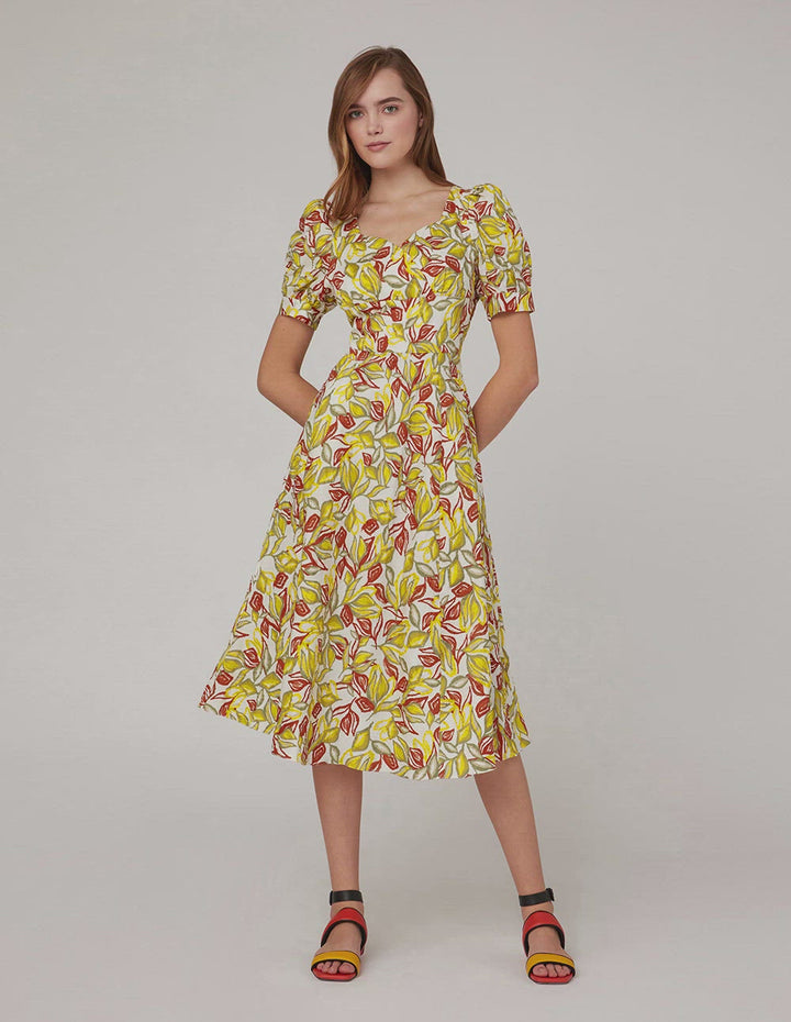 MARYLING Deep V Neck High Waist Puff Sleeves Dress