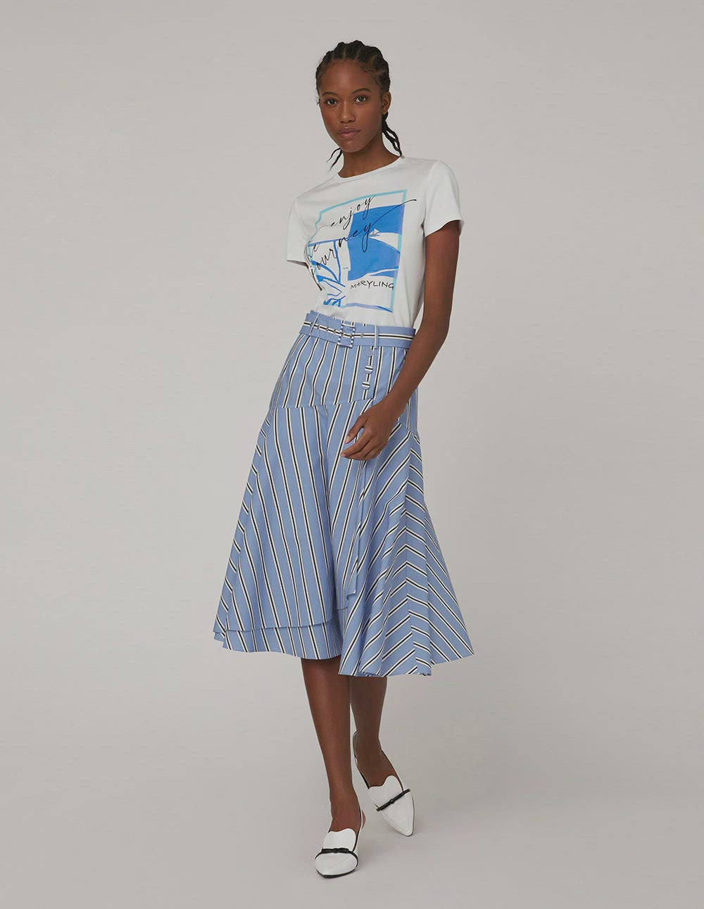 MARYLING Blue white striped asymmetrical skirt