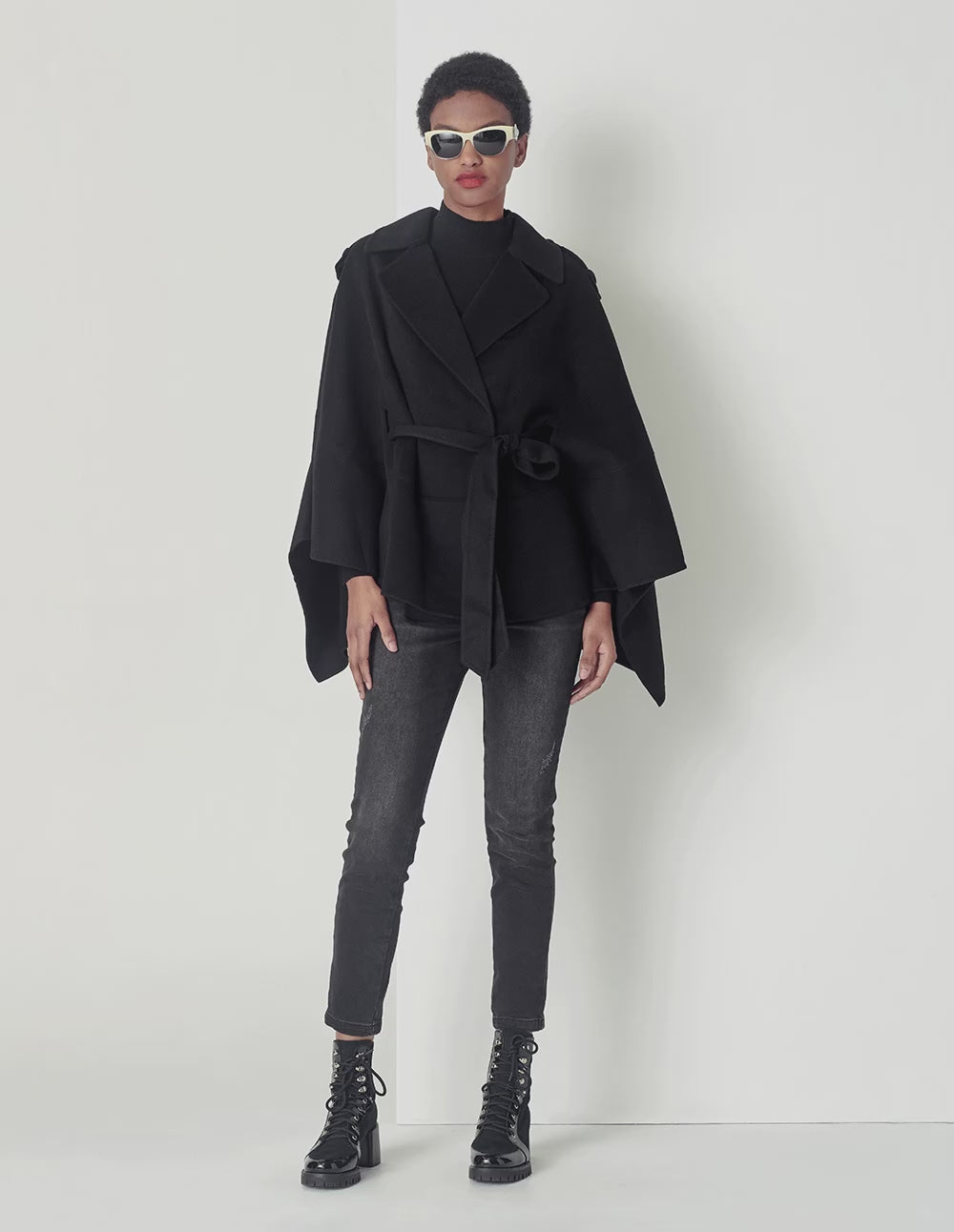 MARYLING Black Fashion Ladies Shawl Cape Coat