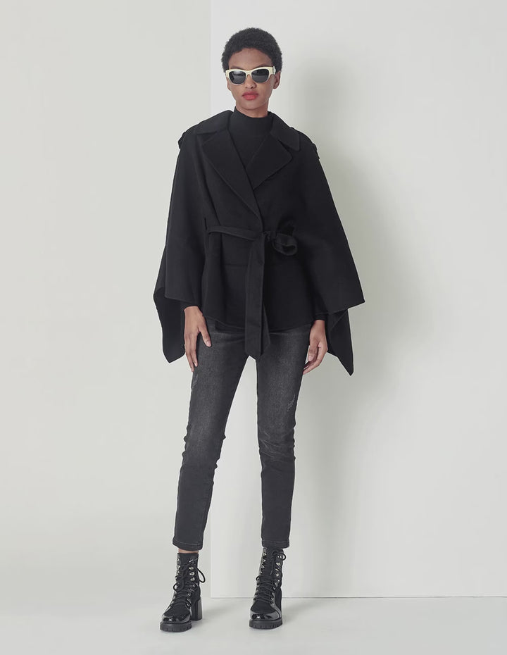 MARYLING Black Fashion Ladies Shawl Cape Coat