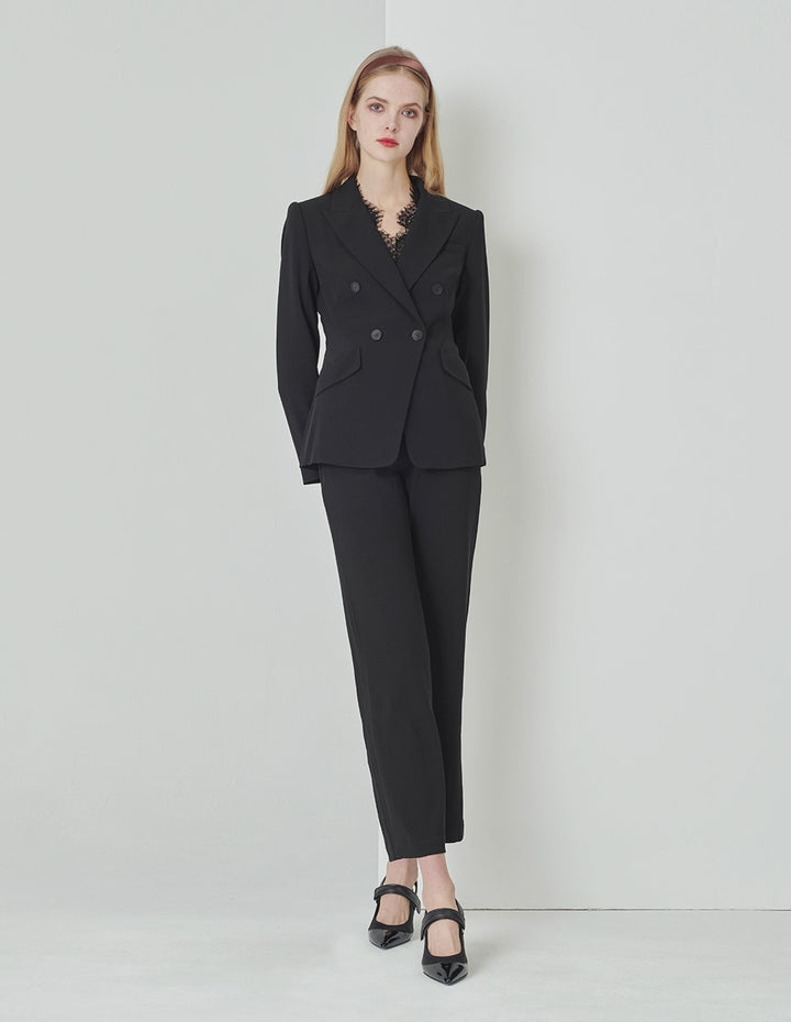 MARYLING Classic Black Flip Collar Double-Breasted Suit