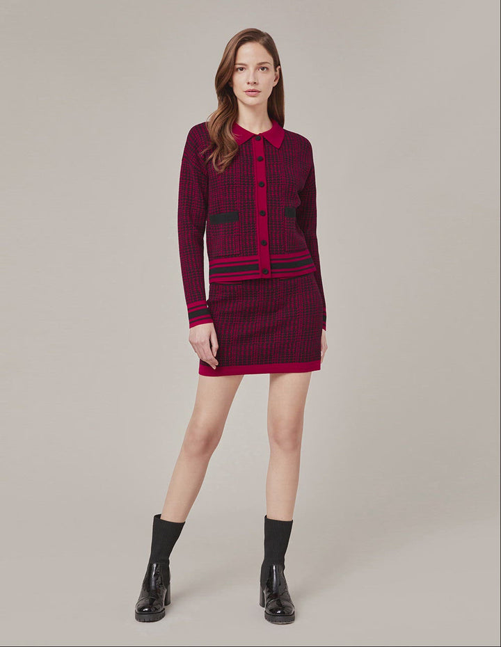 MARYLING BLACK & RED HOUNDSTOOTH KNITTED SKIRT