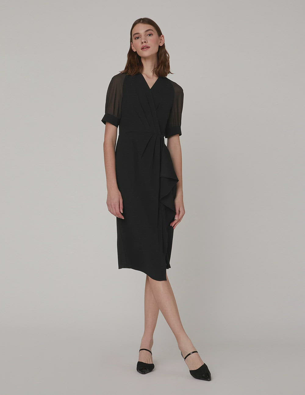 MARYLING Black georgette sleeves dress