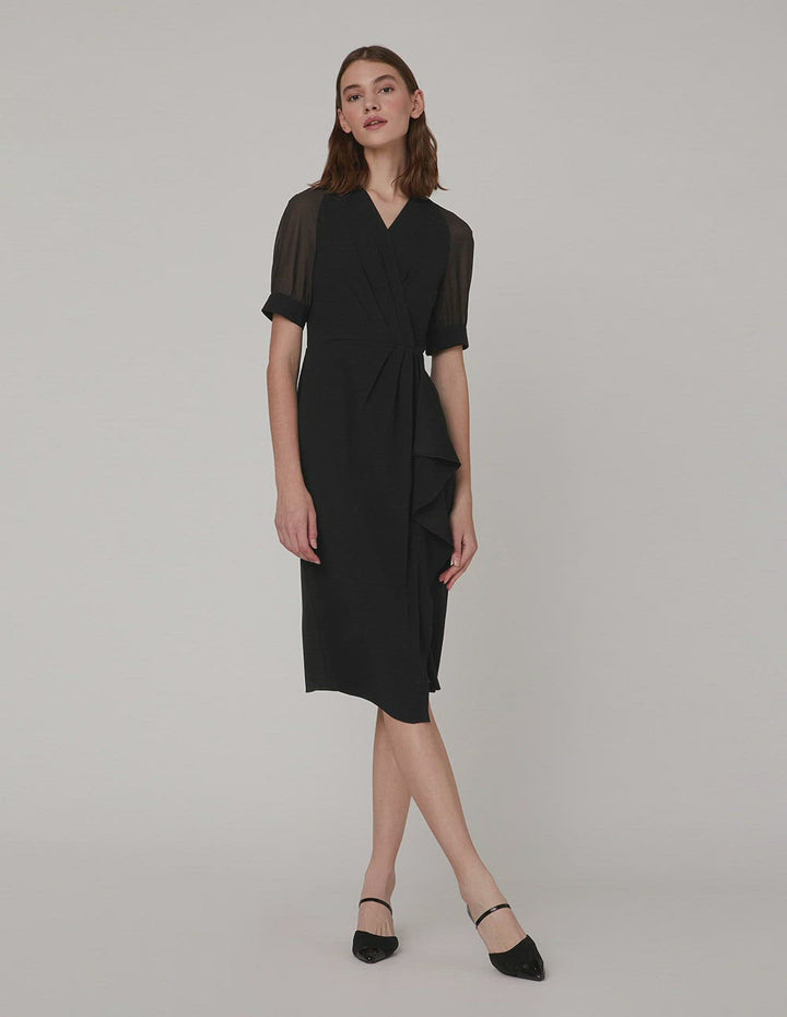 MARYLING Black georgette sleeves dress