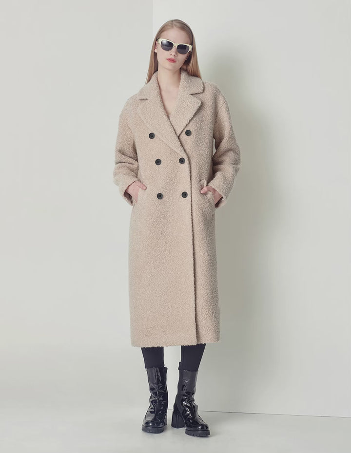 MARYLING beige large lapel long cocoon type dropped shoulder coat
