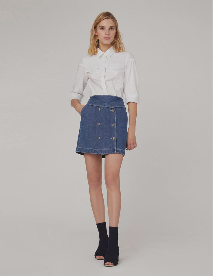 MARYLING METAL BUTTON DOUBLE-BREASTED DENIM SKIRT