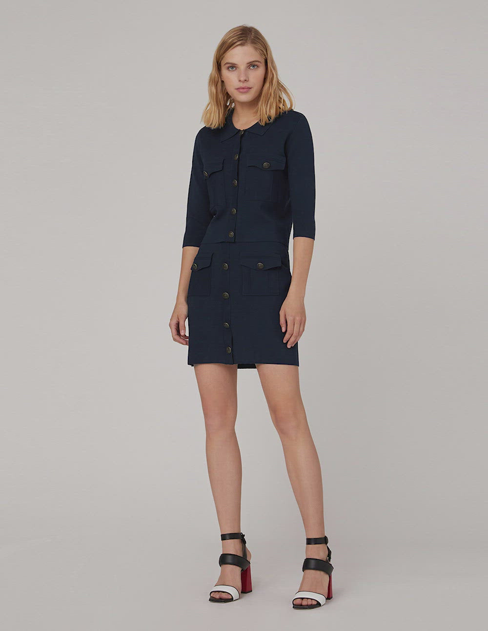 MARYLING Dark Blue Pockets Knitted Skirt