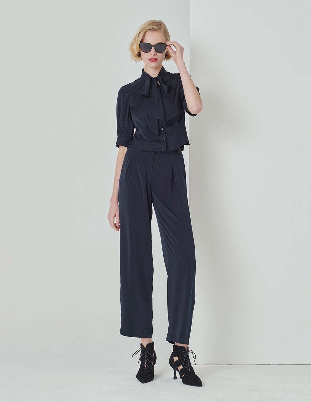 MARYLING Dark Blue Strappy Bow Top