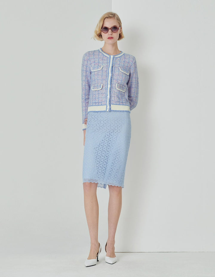 MARYLING Powder Blue Round Neck Knitted Cardigan