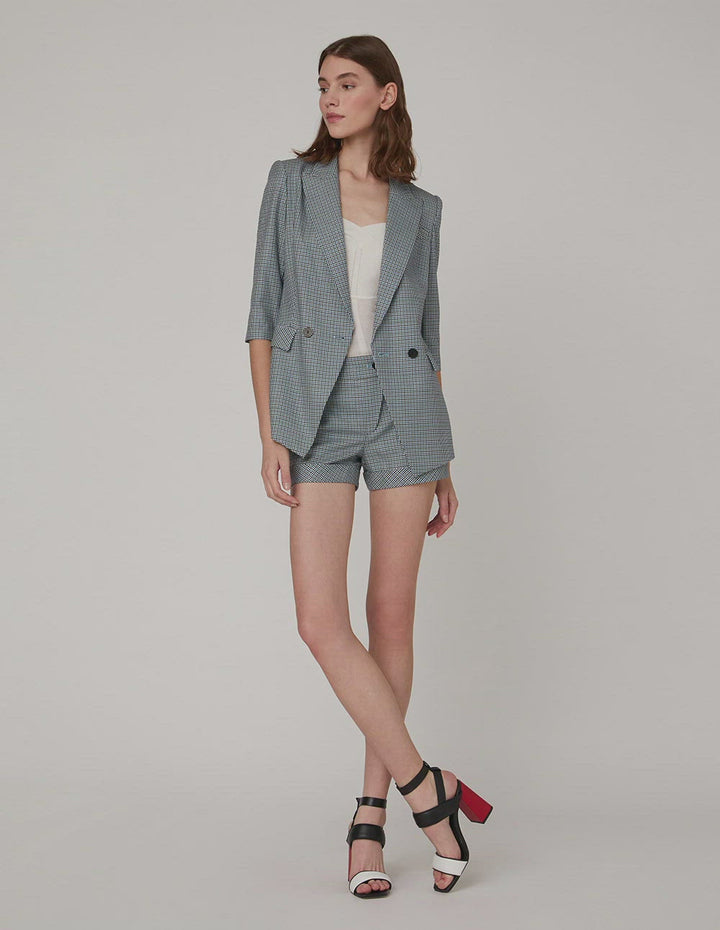 MARYLING Blue white blue houndstooth shorts