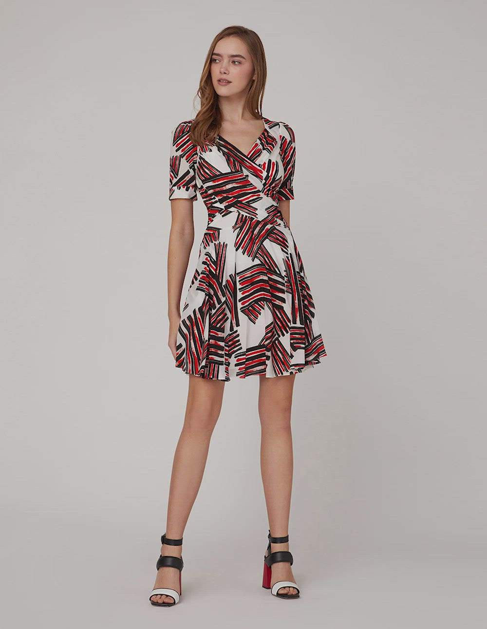 MARYLING V-Neck Brushstroke Print Dress
