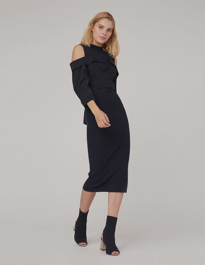 MARYLING Semi-Turtleneck Knit Spliced Woven Dress