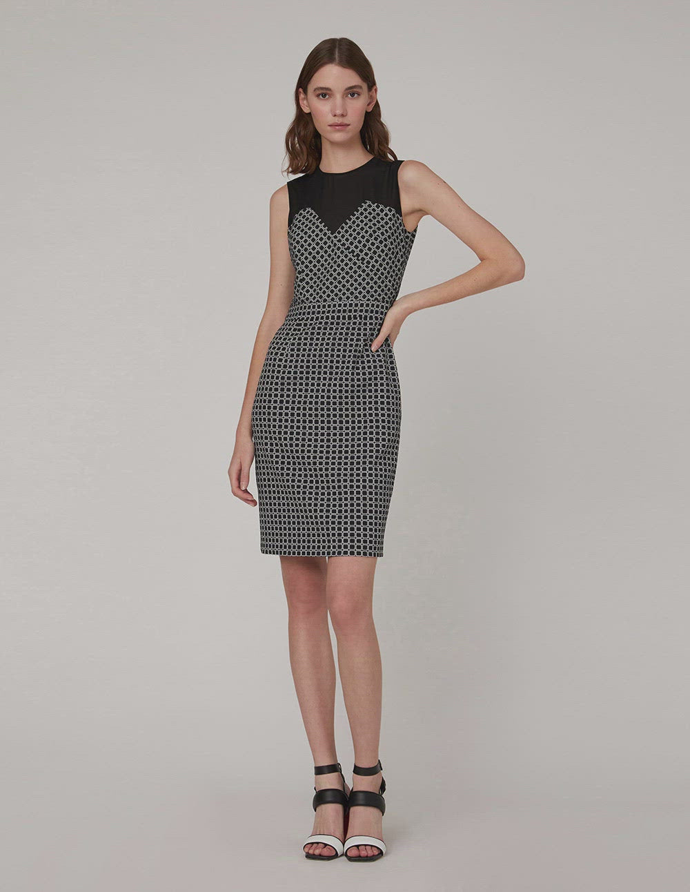 MARYLING Black white sleeveless plaid dress
