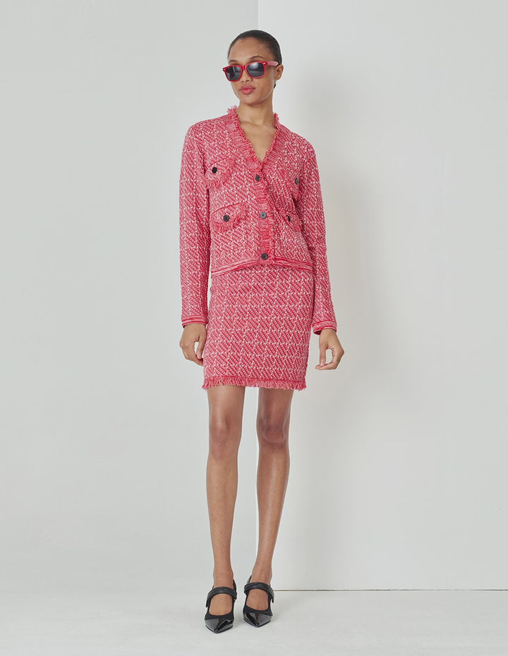 MARYLING Sweet Pink Plaid Knitted Skirt