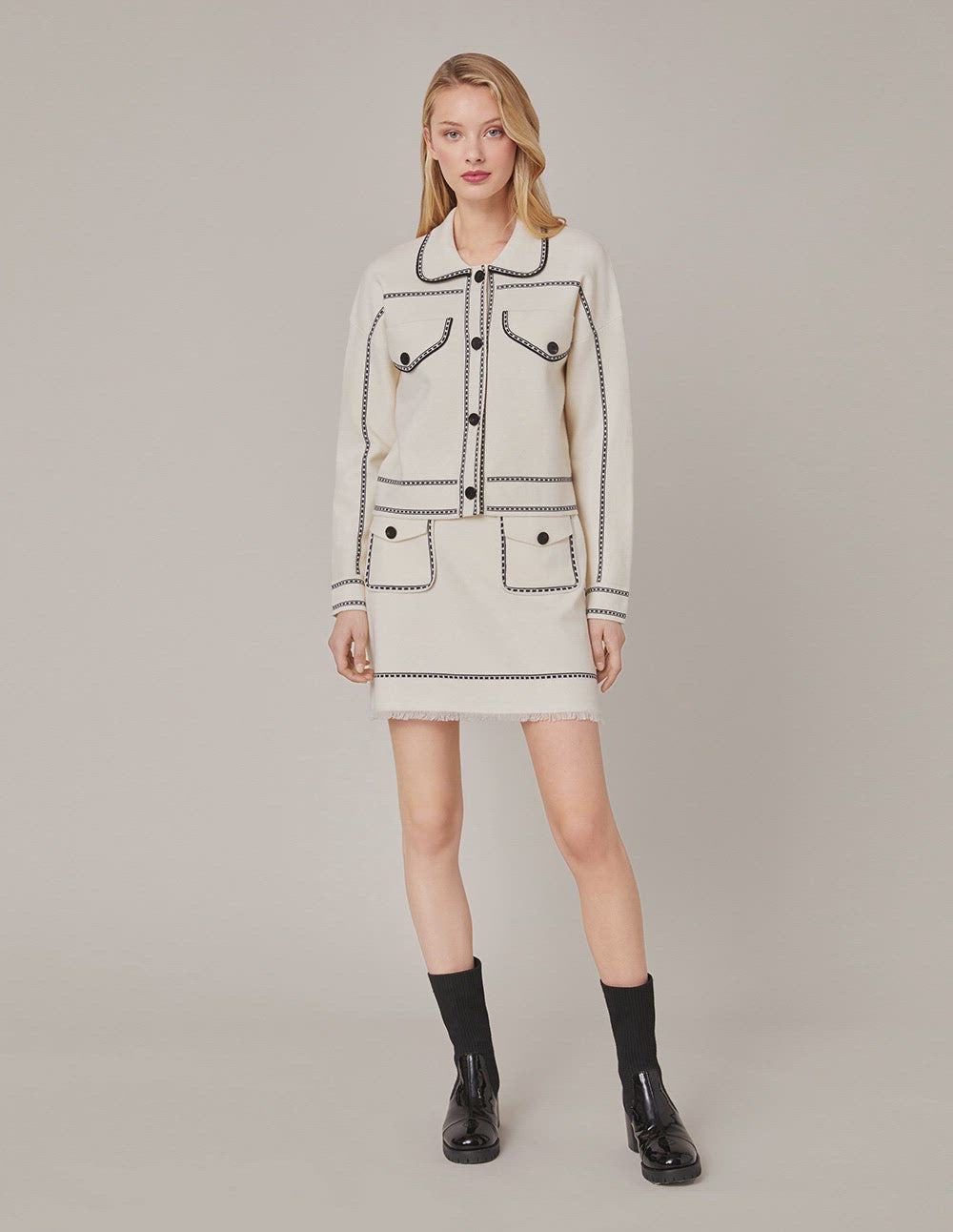 MARYLING CONTRAST STICTHING KNITTED SKIRT