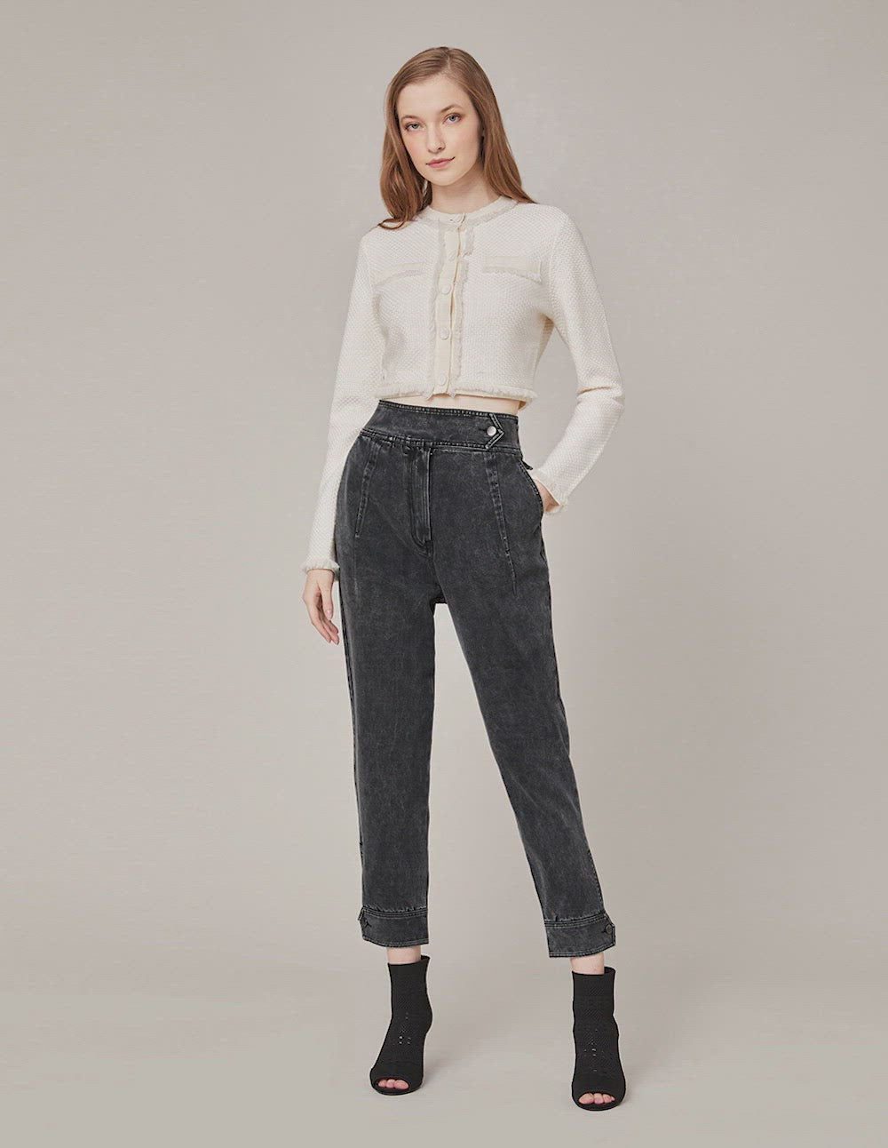 MARYLING HIGH-WAIST MEDIUM WASH ROLLED HEM JEANS