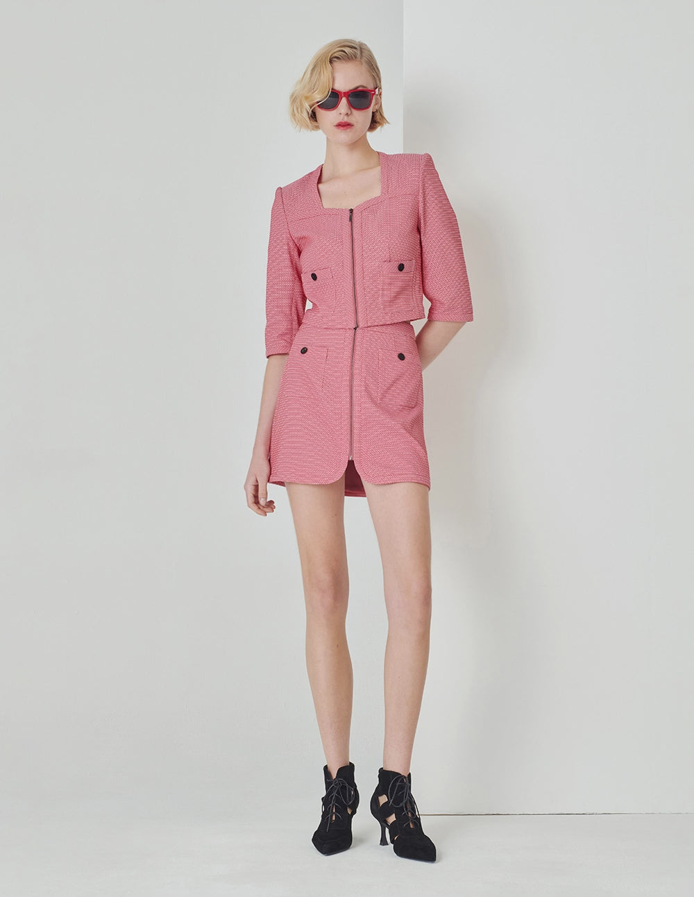 MARYLING Pink zigzag zip through short sleeve jacket
